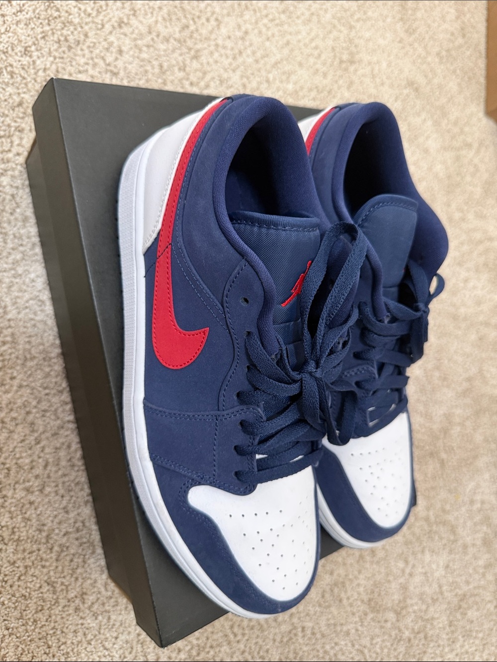 Authentic Air Jordans Nike Navy, White & Red Low-Top Sneakers Special Edition